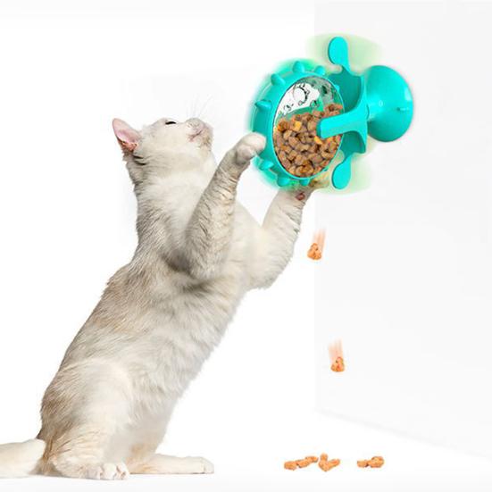Interaktivní hračka s dávkovačem kočičích pamlsků, 360stupňový otočný větrný mlýn, pomalý krmítko s přísavkou, hračka proti úniku krmiva pro domácí kočky