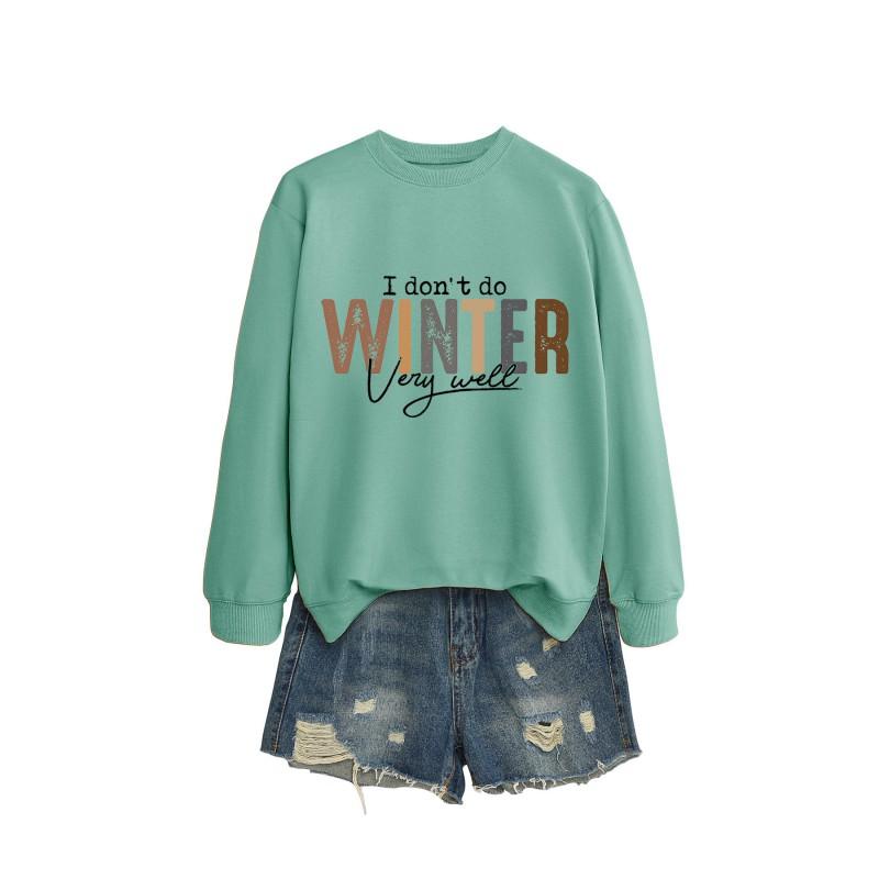 Womens Long Sleeve Round Neck Graphic Print Loose Fit Sweatshirt Casual Fashion Top