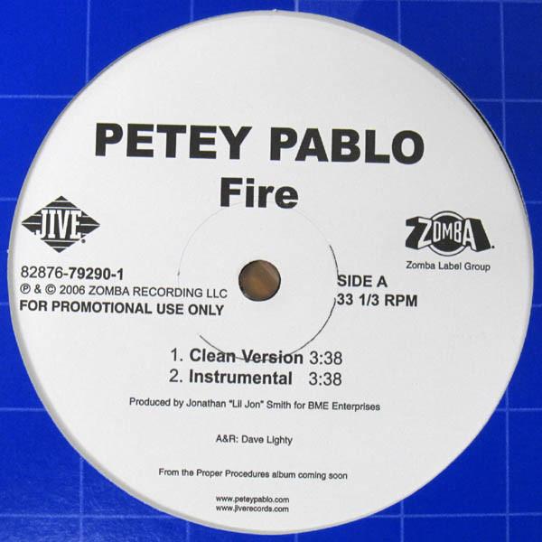 

12inch Record PETEY PABLO - Fire 82876792901 Jive 2006 US Rap & Hip-Hop/R&B Used