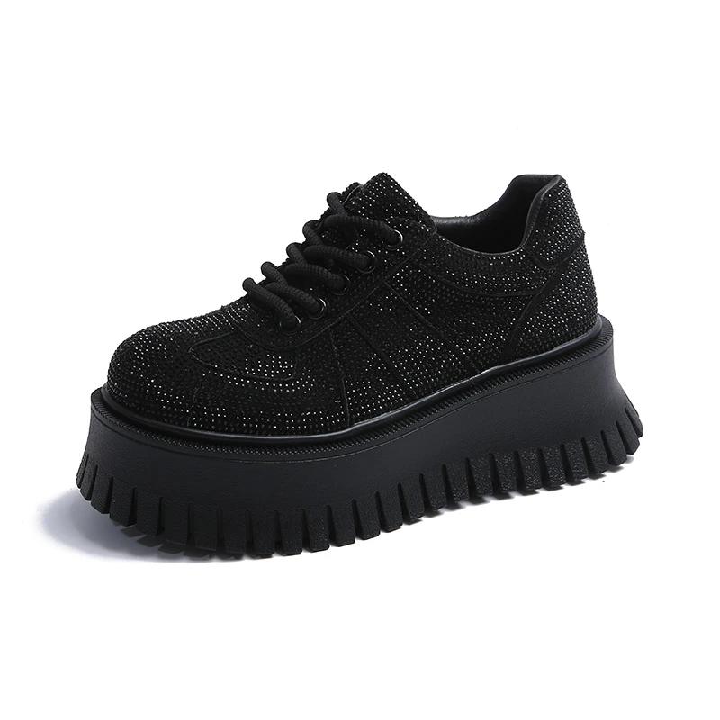 

Женская обувь на платформе, повседневная, на шнуровке, со стразами, каблук 7 см, туфли на высоком каблуке, женская, для отдыха, для платья, модная, блестящая, женские кроссовки 40 чёрный