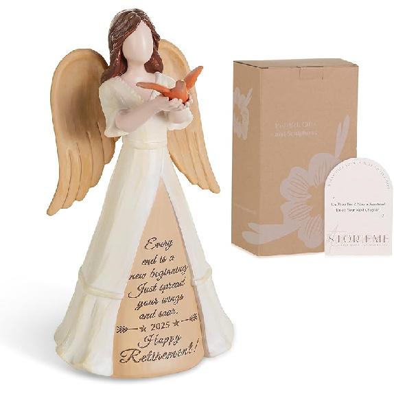 Retirement Gift for Woman 2025: Handcrafted Angel Figurine for Retiring Coworker Teacher Nurse - Meaningful Thank You Farewell Keepsake for New