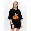 Oversized T Shirt Black Orange Fruit Print With Candy House Text And One Of Orange Quote Casual Everyday Wear