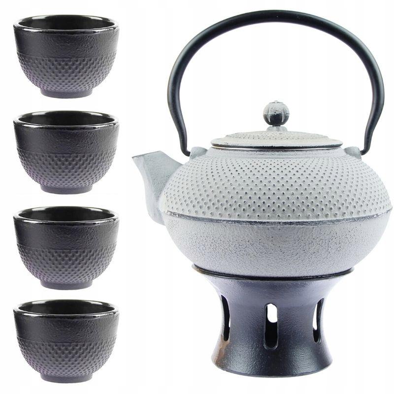 Cast Iron Kettle Tea Pot 1.5L Set Of 4 Cups Cast Iron Warmer