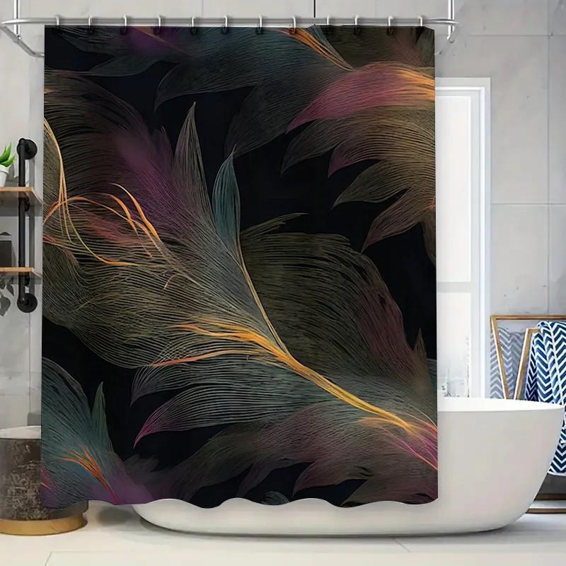 

Luxury Bathroom Shower Curtain With Colorful Feather Print Decor Waterproof Fabric For Bathrooms W60H190(CM)-1 Pcs