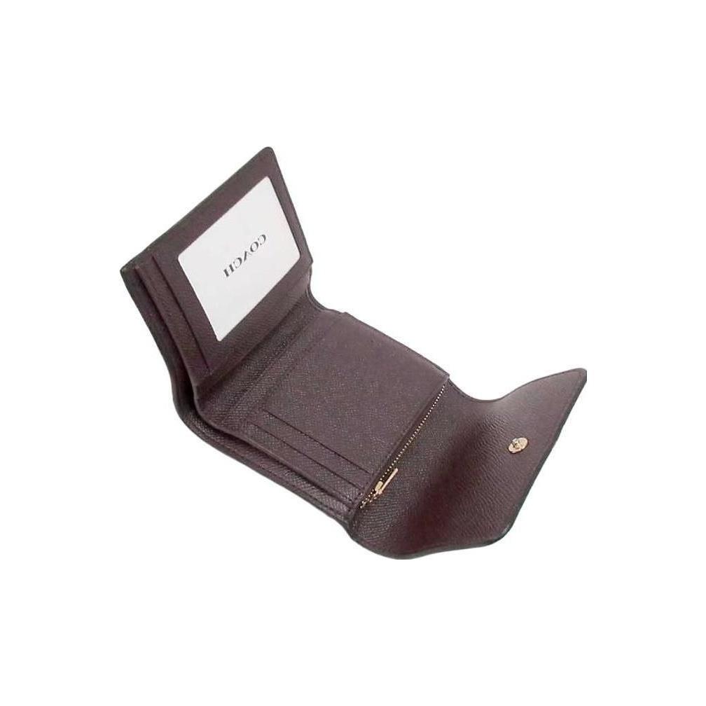 Coach Trifold Wallet 11 Metal Logo Snap Closure Crossgrain Leather Card Holder Wallet Women wallet Black CF427-IMBLK