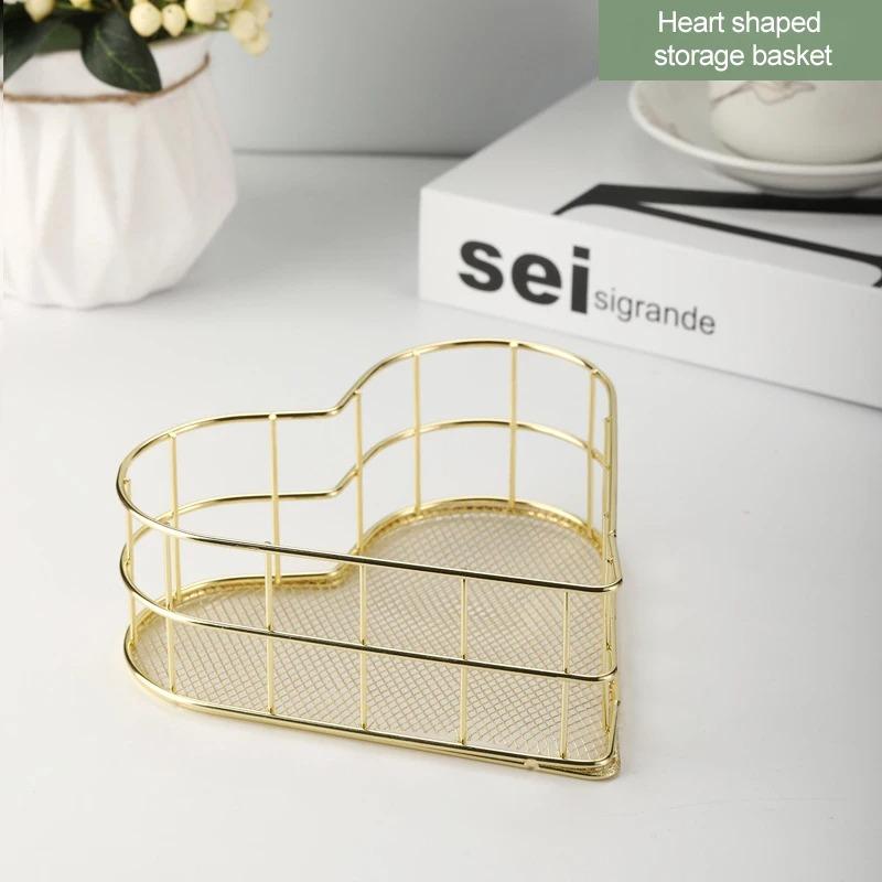 Nordic Iron storage Basket jewelry organizer Gold Office Desktop Sundries Makeup Brushes Holder Table Cosmetics Organizer Rack