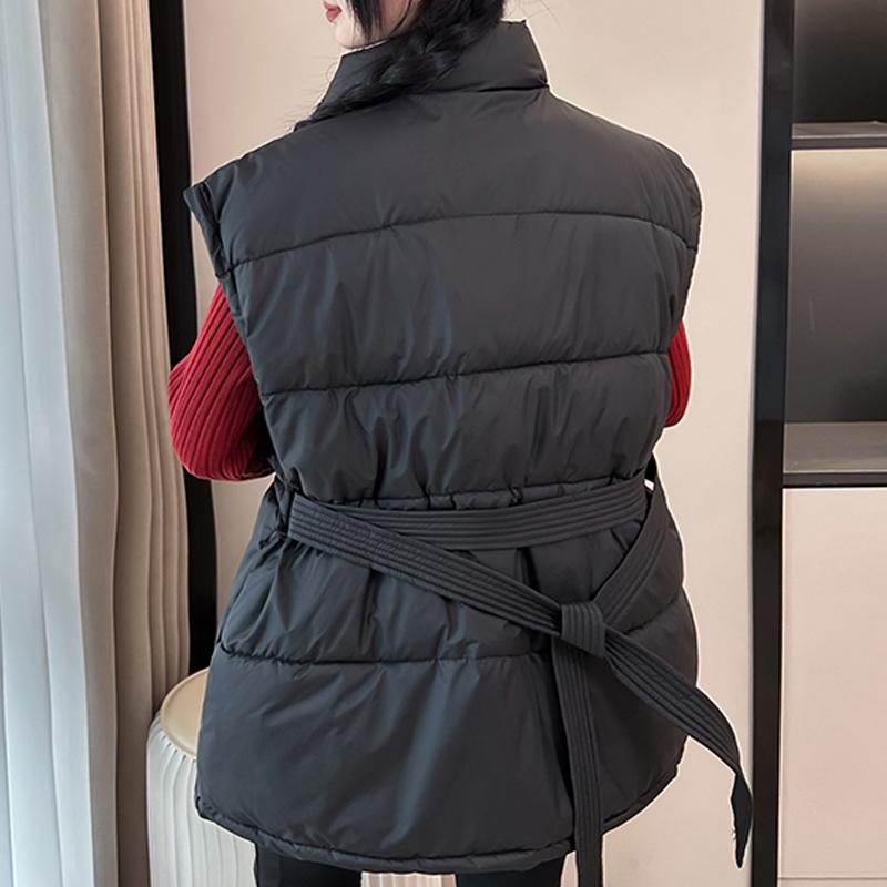 Fashion Winter Warm Vest Woman Outerwears With Belt Sleeveless Parka Casual Thick Women's Jackets