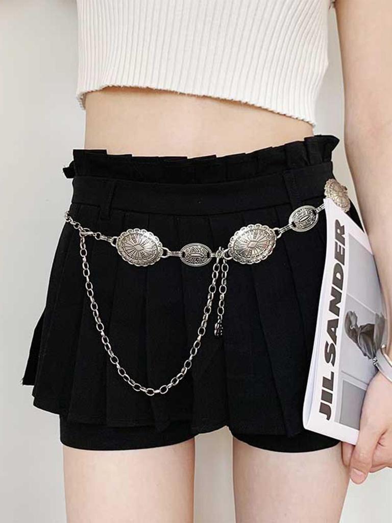 1 set di accessori con catena per la vita per cintura in metallo argentato di alta qualità in stile etnico bohémien retrò da donna con cintura per gonna