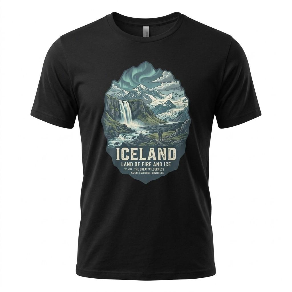 Iceland Land of Fire and Ice Graphic T-Shirt Travel Unisex Tee