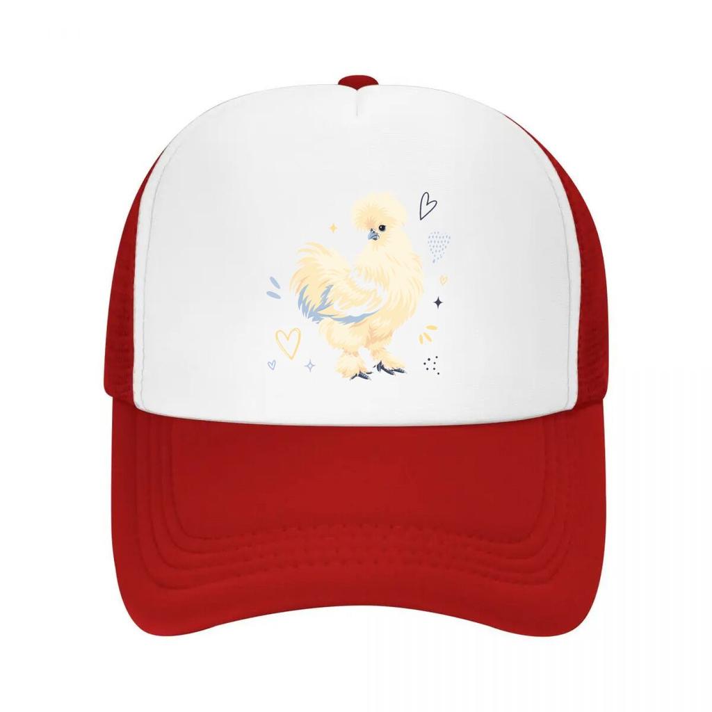Whimsical Silkie Chicken Heart Art Mesh Baseball Cap Casual Hat Outdoor For Womens Unisex FeUnisex
