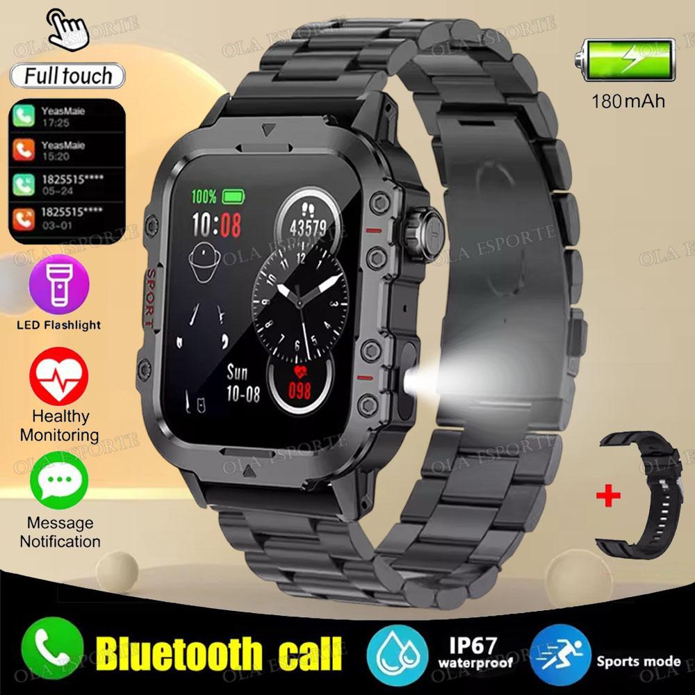 New Military Smart Watch Men IP67 3ATM Outdoor Sports Fitness Tracker Health Monitoring 1.44 Inch Bluetooth Call Smartwatch