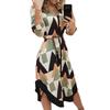Women's Button Down V-Neck Midi Dress Long Sleeve Lace-Up Printed Dress Summer Casual Outfit for Daily Wear Vacation Club Cocktail Party