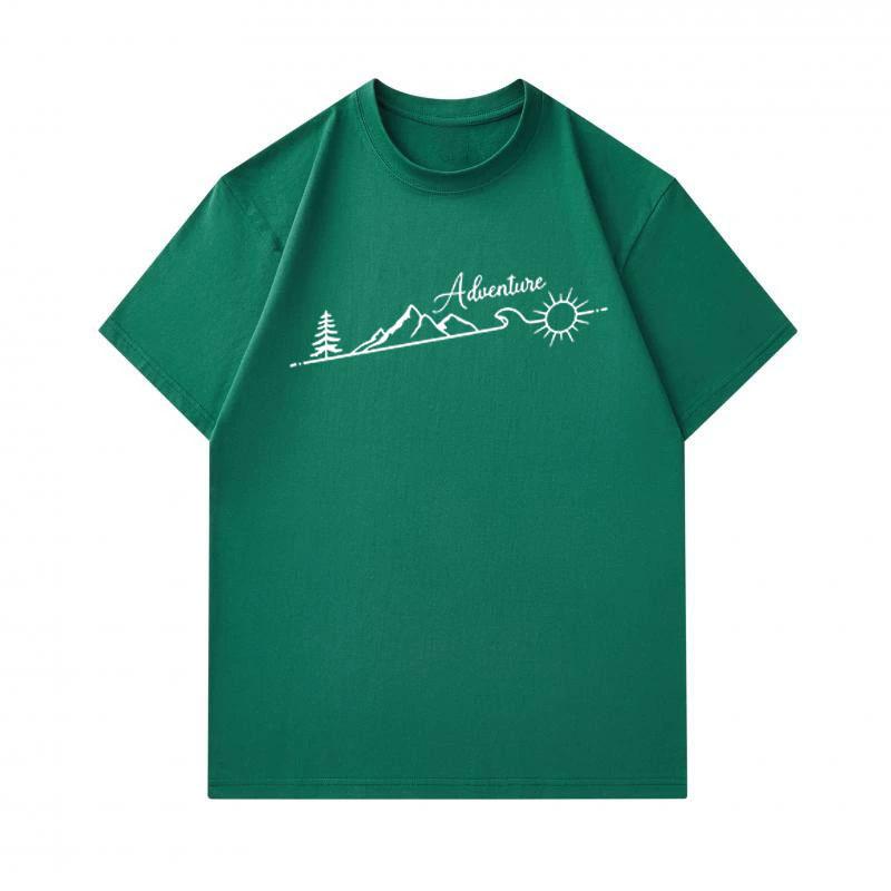 Men's 100% Cotton Crew Neck Short Sleeve T-Shirt, Casual Adventure Mountain Pine Sun Print Soft Breathable Summer Tee for Daily Outdoor Wear