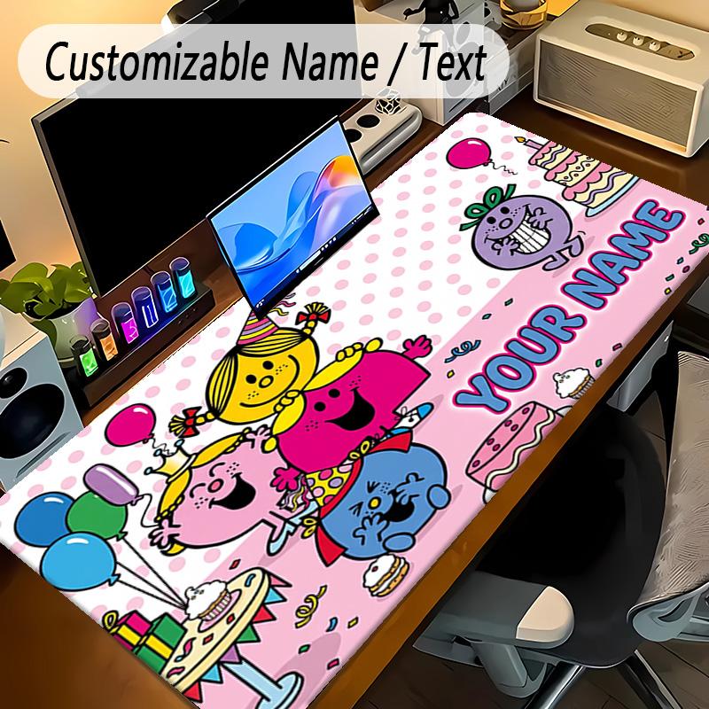 Large Mouse PadMr. Men & Little Miss Custom Name Text Personalized Desk Mat Non Slip Gaming Pad