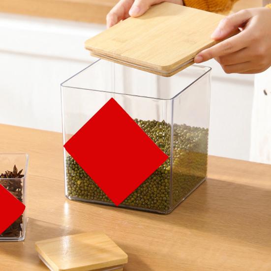 Large Square Flour Sugar Storage Container Airtight Plastic Food Jar with Wooden Lid for Flour Sugar Cookies Rice Coffee Beans Kitchen Pantry