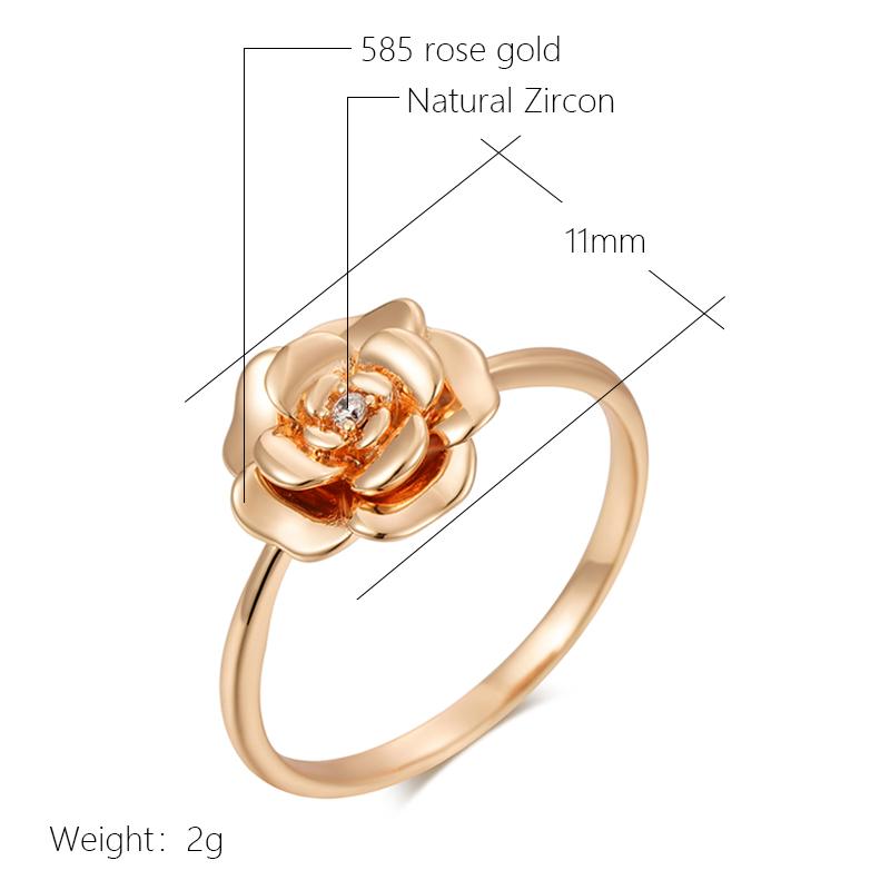 Creative Glossy Metal Flower Rings For Women Fashion  Rose Gold Color With Natural Zircon Daily Girls Fine Jewelry
