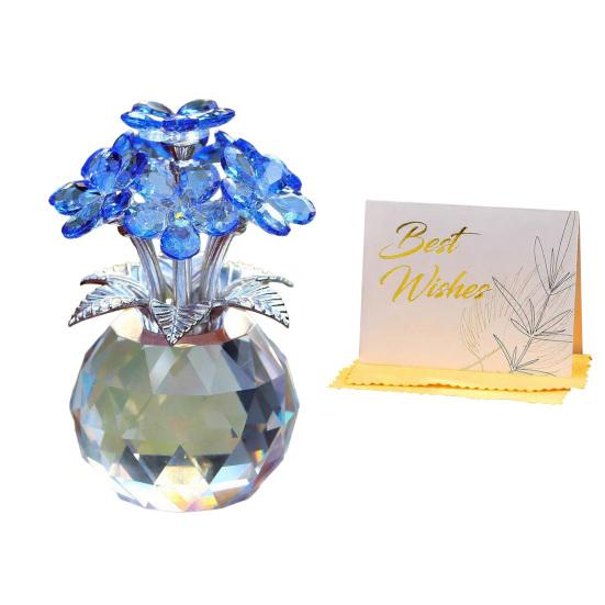 Faux Crystal Flower Figurine Forget Me Not Flower Gift for Women Sympathy Clear Glass Flower Ornaments for Valentine's Day Birthday Table Decor