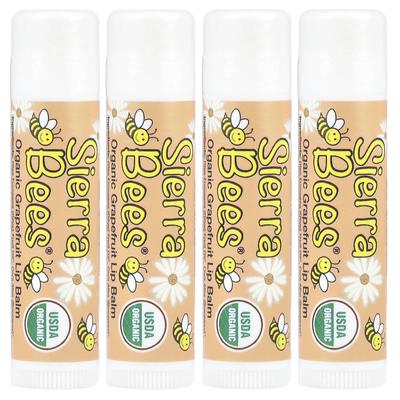 Organic Lip Balm, Grapefruit, 4 Pack, .15 Oz (4.25 G) Each