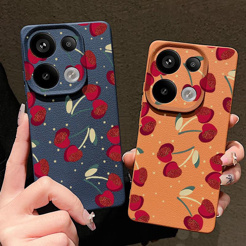Luxus Kirschblüten-Print TPU Mattleder-Textur Schlanke Hülle Für Xiaomi 13T Pro Poco X6 Redmi Note 14 13 12 Pro 11 Weiche Stoßfeste Schutzhülle