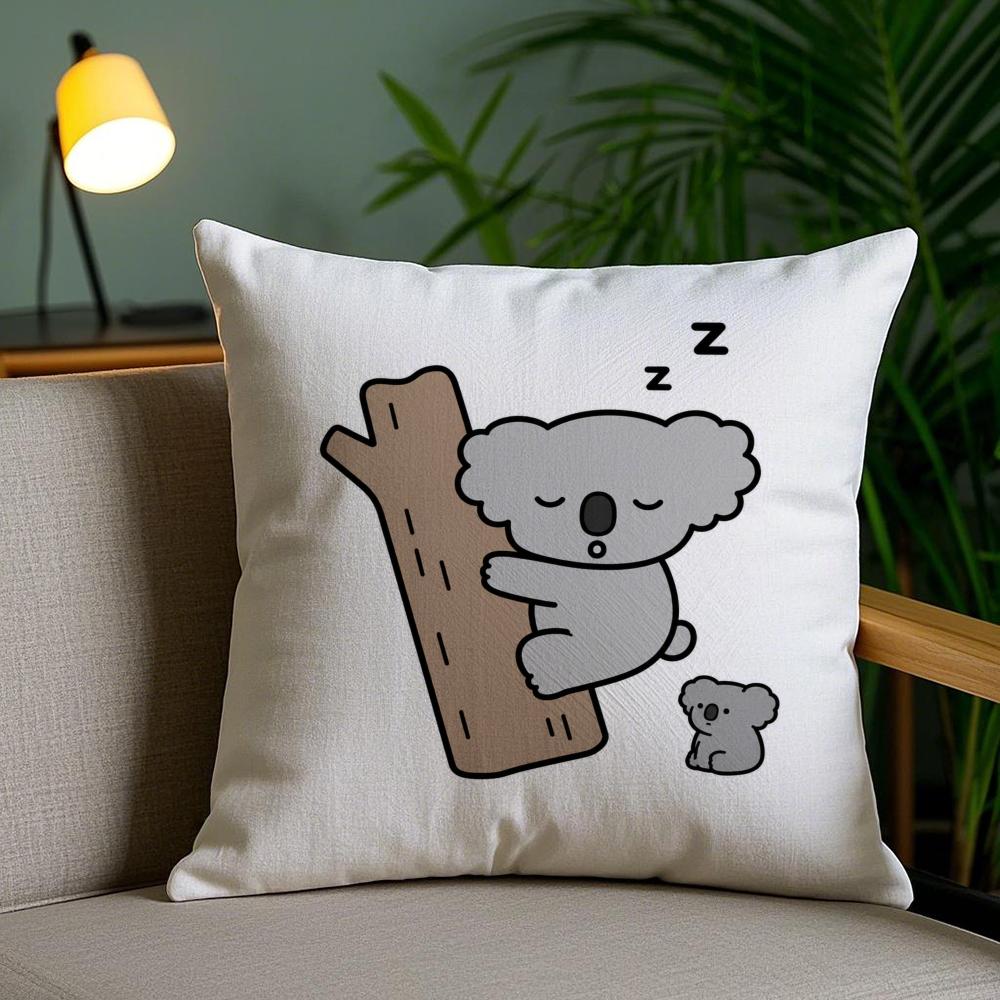 Cartoon Cute Koala Cushion Cover Plush Fabric DoubleSided Printed Invisible Zipper Sofa Pillow Case Home Bedroom Decor