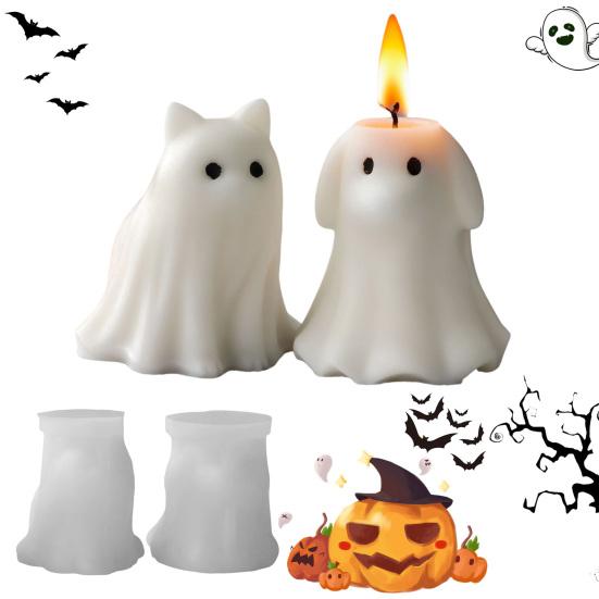 Animal Ghost Candle Mold DIY Cat Dog Resin Silicone Molds for Aromatherapy Candle Soap Making Halloween Craft Supplies