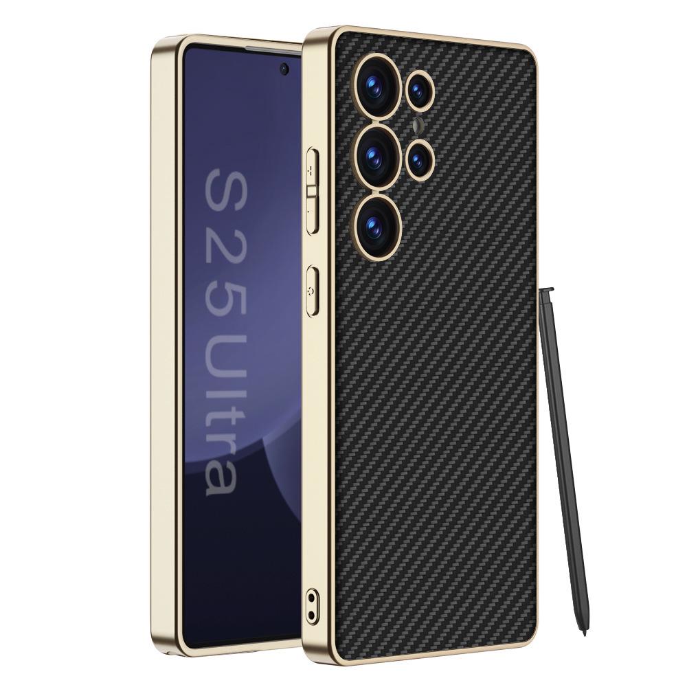 Samsung S25 Ultra Elektroplátovaný kožený kryt na telefon s ochranou proti pádu a ochranou objektivu
