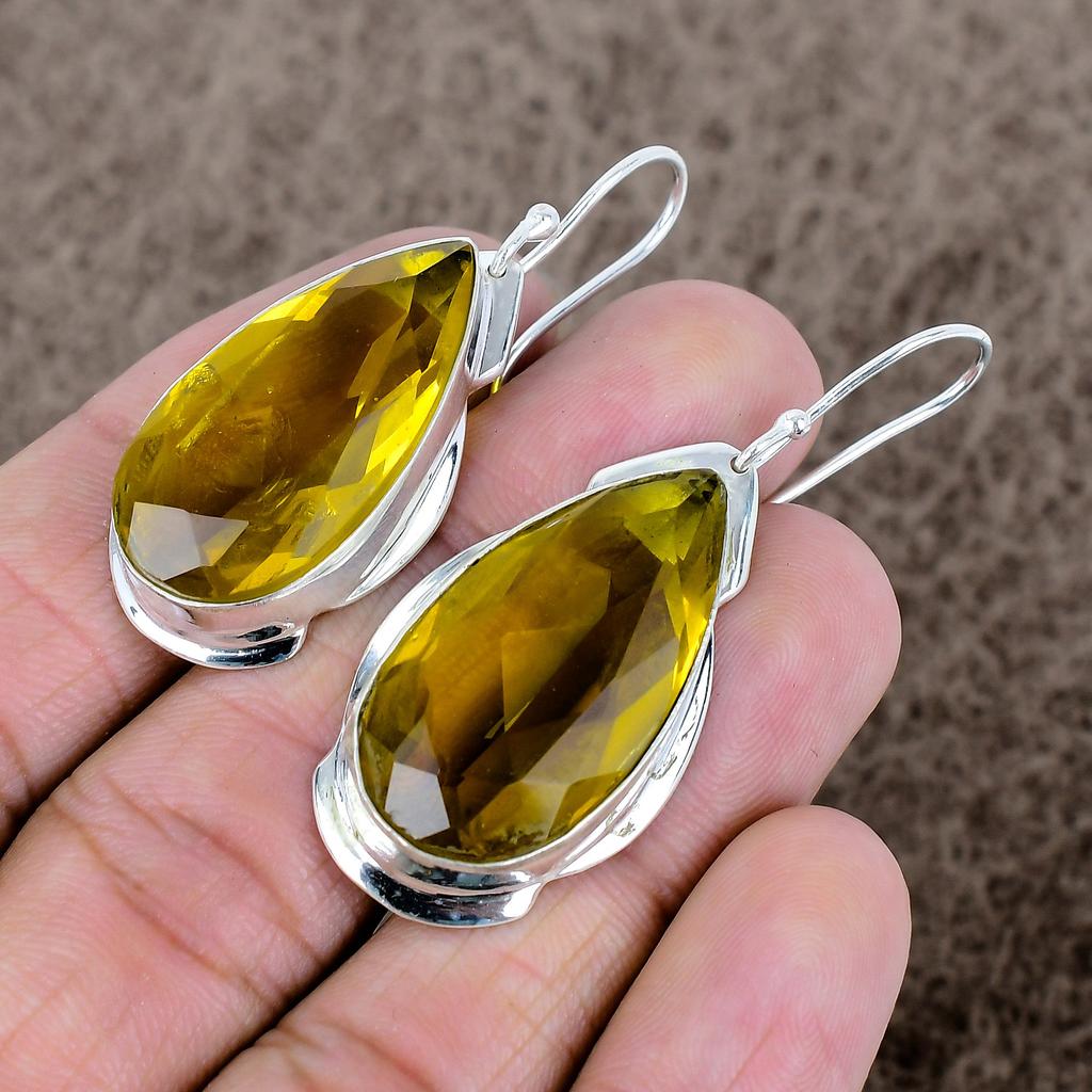 Citrine Gemstone Handmade 925 Sterling Silver Jewelry Earring 2.25" KKG-639