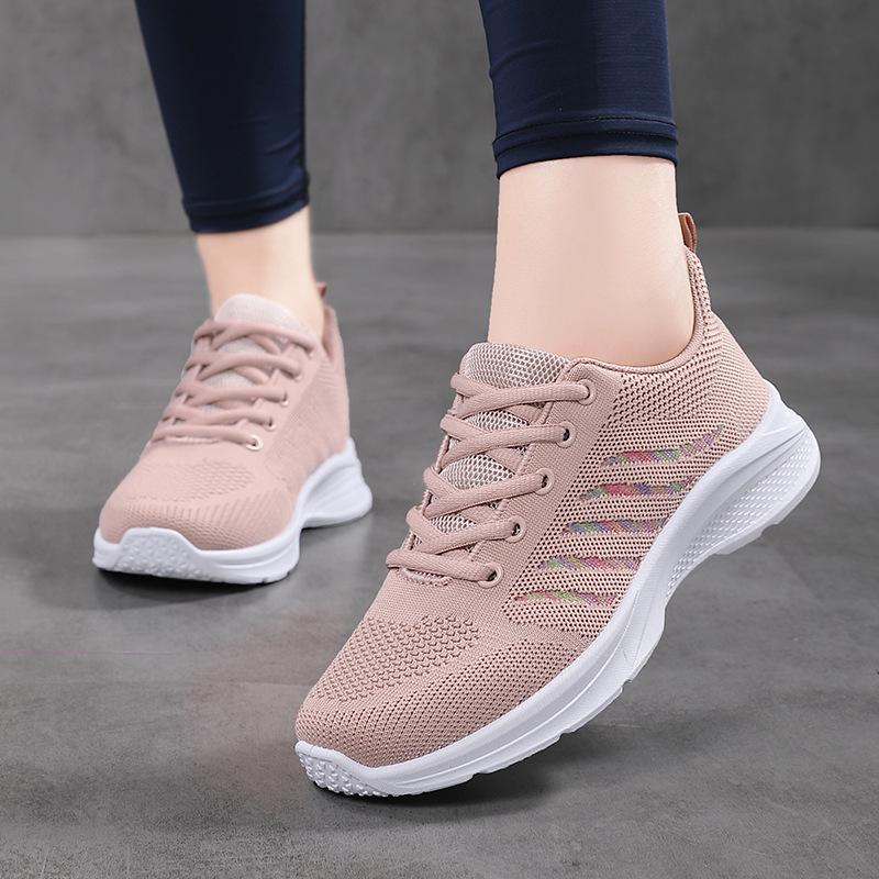 Spring and Autumn Women's Shoes Mesh Breathable Sneakers Women's Walking Casual Travel Shoes Lightweight Flying Weaving Student Running Shoes