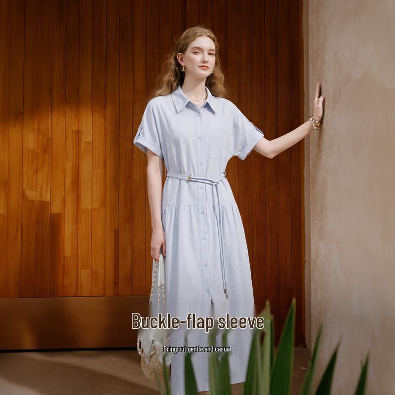 Xiangying Women's French Style Linen Blend Shirt Dress