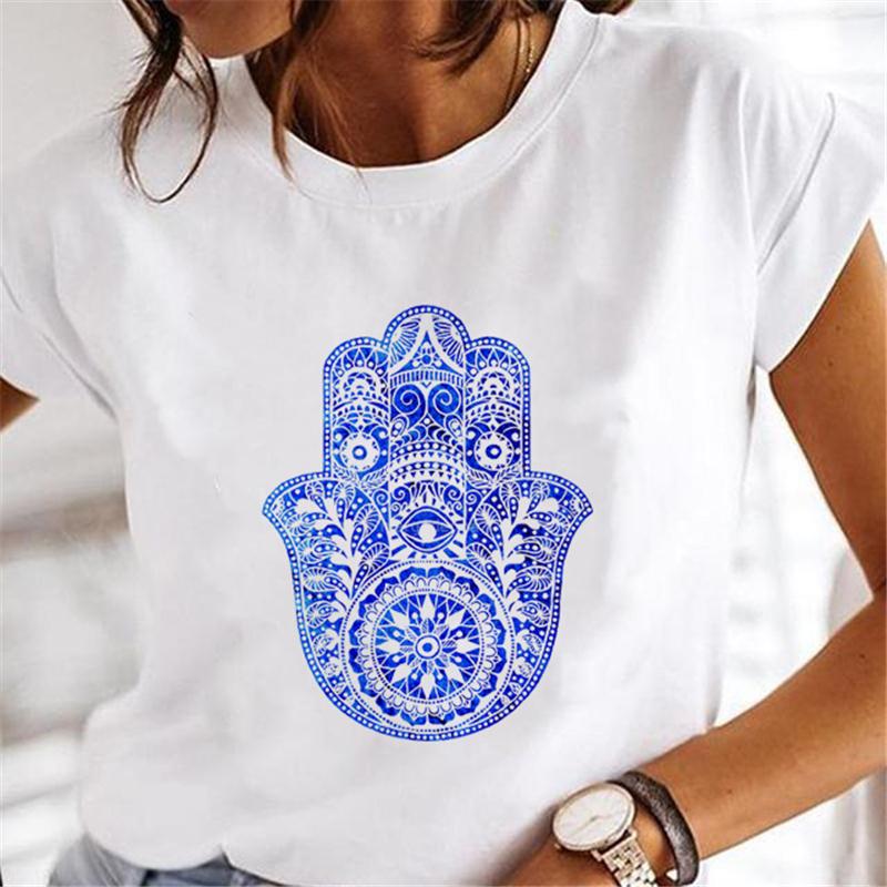 Hand Of Hamsa Fatima Print Fashion T-shirt Top Women's Summer Casual Harajuku Pattern Print Short Sleeve Shirt Y2K top
