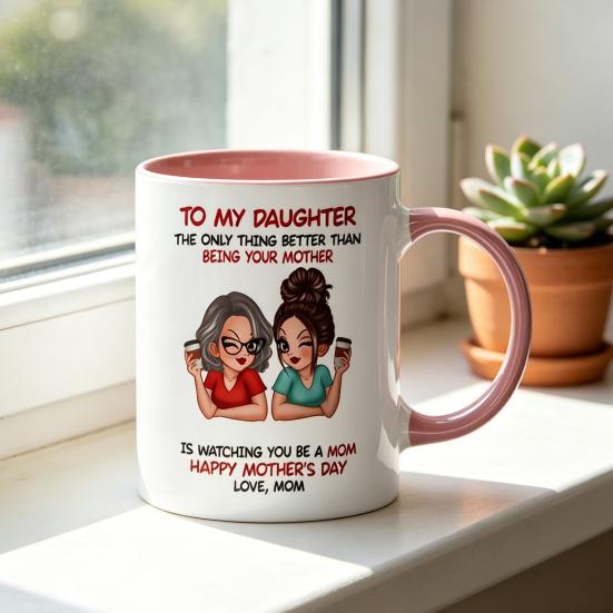 Ceramic Mug for Daughter Personalized Coffee Cup with Non-Slip Handle High-Temperature Fired Multi-Use Gift for Mother's Day Birthday Christmas