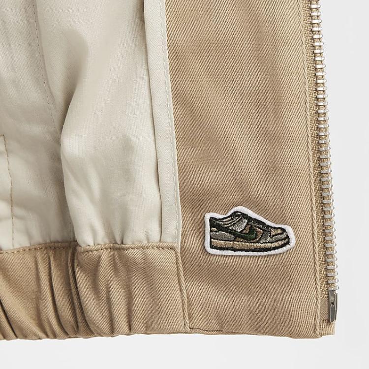 Nike Jacket Solid Color Lapel Zipper Loose Kids Jackets Khaki Light-Redwood FN9214-247