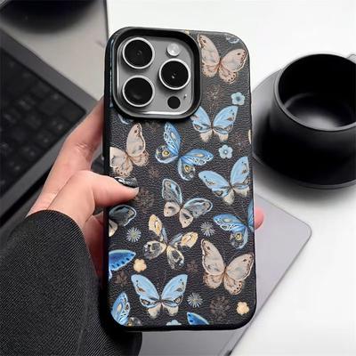 Soft Tpu Chinese Style Butterfly Pattern Case for iPhone 16 15 14 Pro 13 12 Pro Max 11 Leather Texture Shockproof Solid Color Slim Anti-Fall Cover