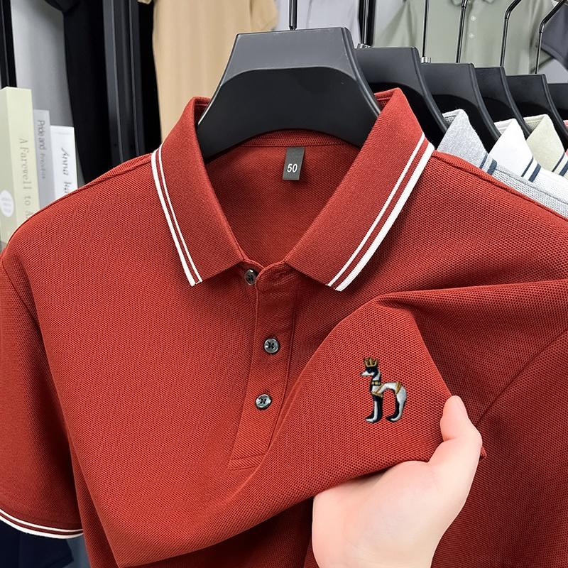 Wovey Heren Poloshirt Katoen Zomer Kraag Verfijnd Hond Borduurwerk Korte Mouw T-shirt High End Zakelijke Herenkleding 4XL