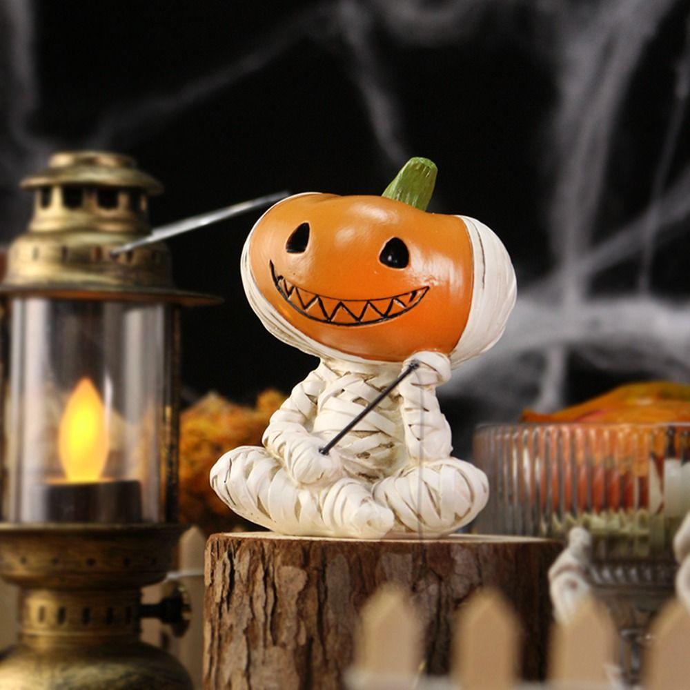 Cartoon Pumpkin Scarecrow Fishing Statue Resin Miniatures Figurine Pumpkin Elf Sculpture  Balcony