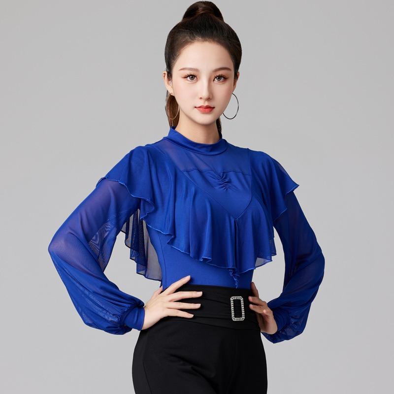 Women Summer Party Dress Latin Dance Flounce Practice Long Sleeve Performance