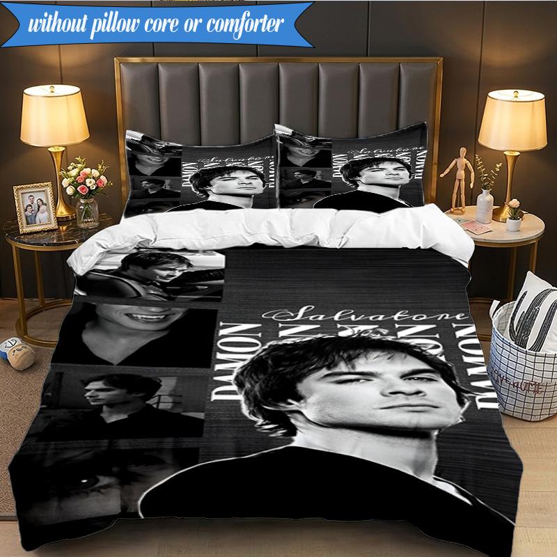 3PCS Damon Salvatore Romance Bedding Set,Including 1pc Duvet Cover And 2pcs Pillowcases Perfect for Bedroom, Dormitory, Fan Christmas Gift