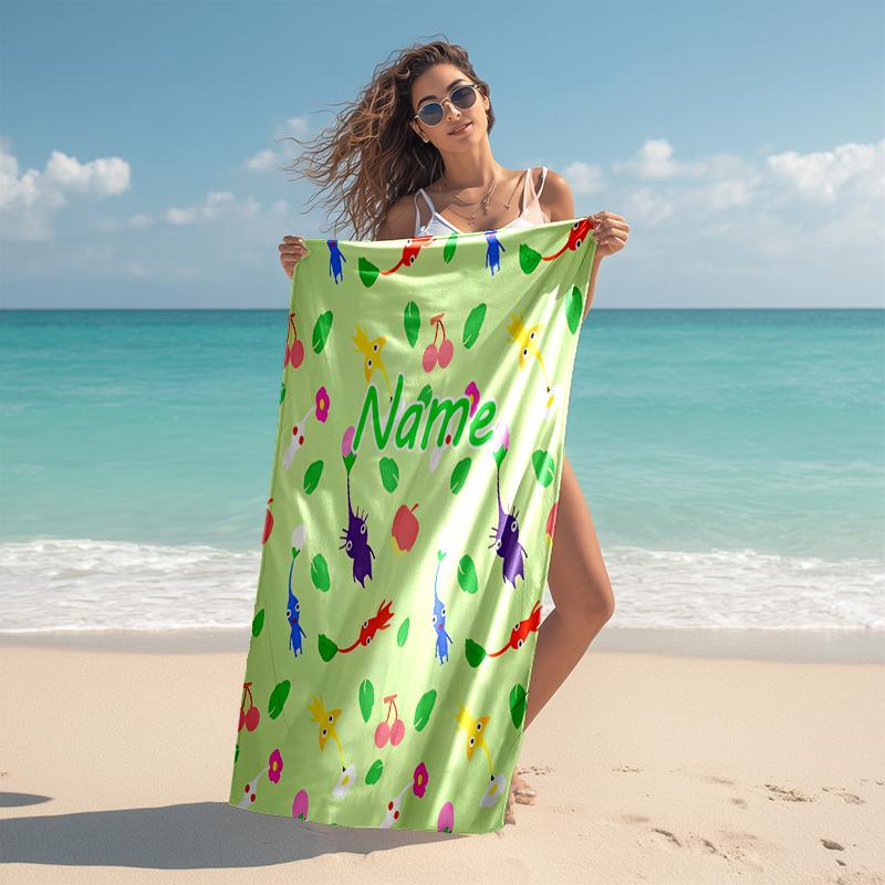 Personalized customized proof beach towel with Pikmin Pikmin pattern - soft, absorbent,quick-drying,perfect swimming,camping&bathing