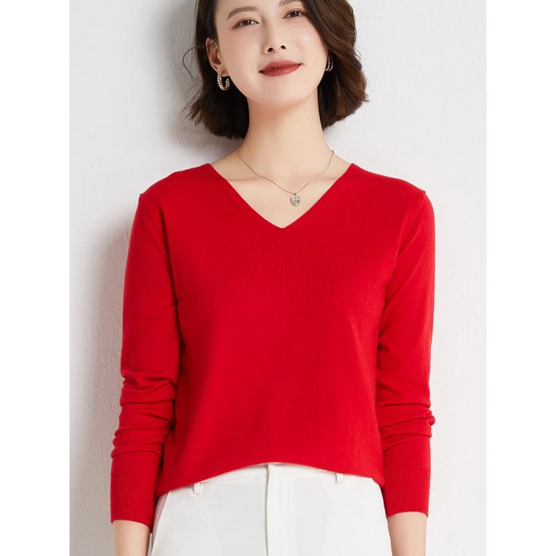 Women's Early Autumn V-Neck Long-Sleeve Loose Pullover Sweater
