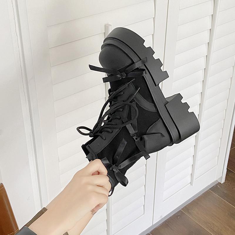Chunky Platform Heels Women Ankle Boots Casaul Dress Height Increase Short Booties British Style Shoes  Mujer