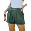 Women Summer Solid Color High Waist Loose Lace Up Pocket Casual Shorts