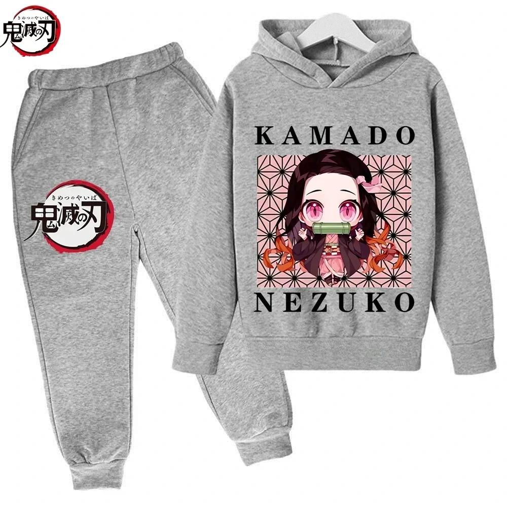 Demon Slayer Anime Tanjiro And Nezuko Kid Hoodie Sweatshirt Child Korean Kpop Street Style Sweatshirt Girl Streetwear Suit