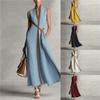 Women Sleeveless V Neck Maxi Dress Contrast Trim Belted Wrap Long Dress With Pockets Elegant Formal Party Casual Dress