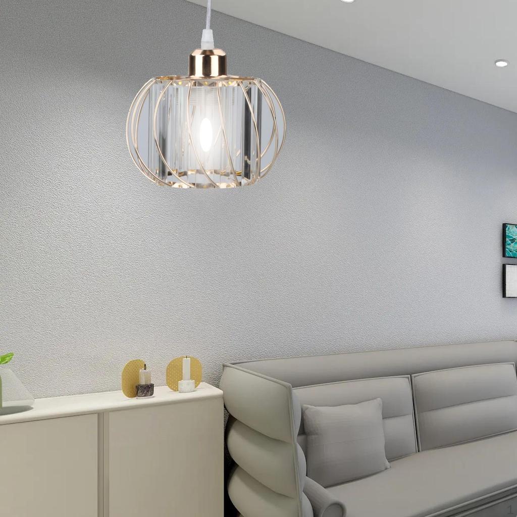 Crystal Pendant Light Adjustable Lighting Industrial Finish Decorative Lampshade Fixture E27 Hanging