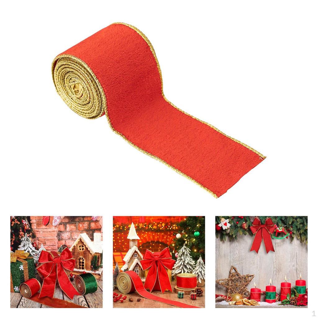 Christmas Ribbon Atmosphere Decor 2.5inch Decorative Wired Edge Holiday Satin Band