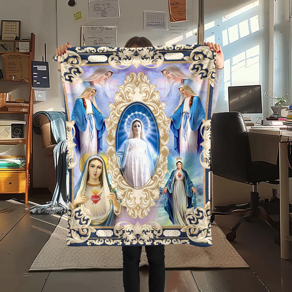 1Pc Virgin Mary Print Flannel Blanket, High quality Comfortable for All Seasons, Home Decor, Warmth and Comfort, Perfect for Christmas Gifts