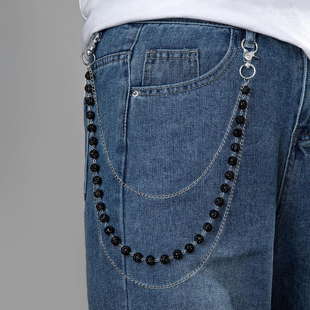 European & American Fashion Rhinestone Waist Chain - Hip Hop Punk Style Jeans Chain In Red & Black, Versatile Decorative Accessory for Women