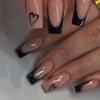 24-Piece Box of Medium-Long Black French Heart Press-On Nails