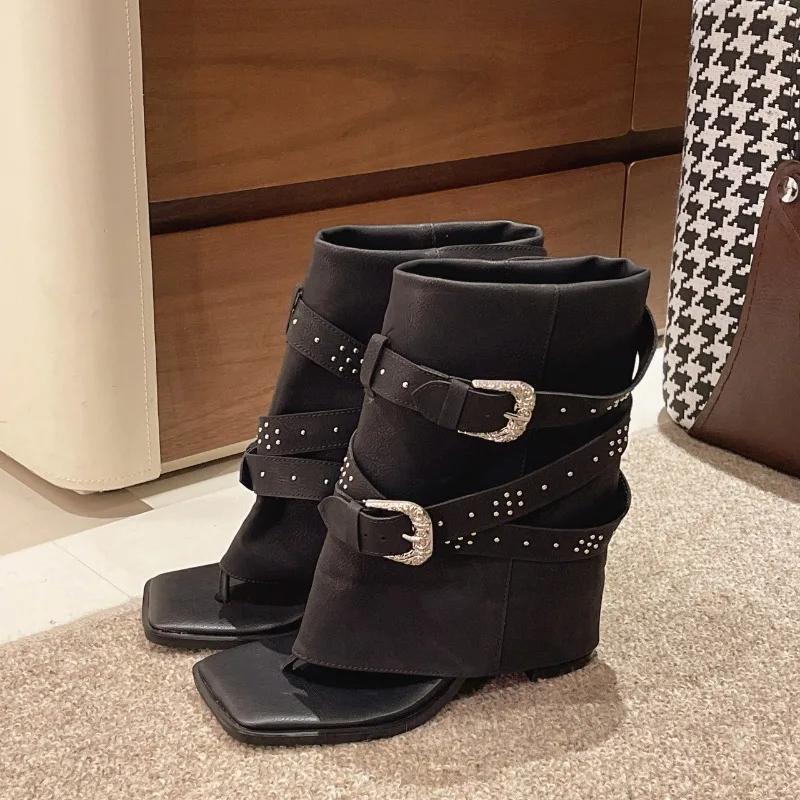 Fashion Women's Fashion Clip Toe Herringbone Cool Boots Summer New Designer Brand Buckle Pants Punk Platform Sandals Pumps Shoes