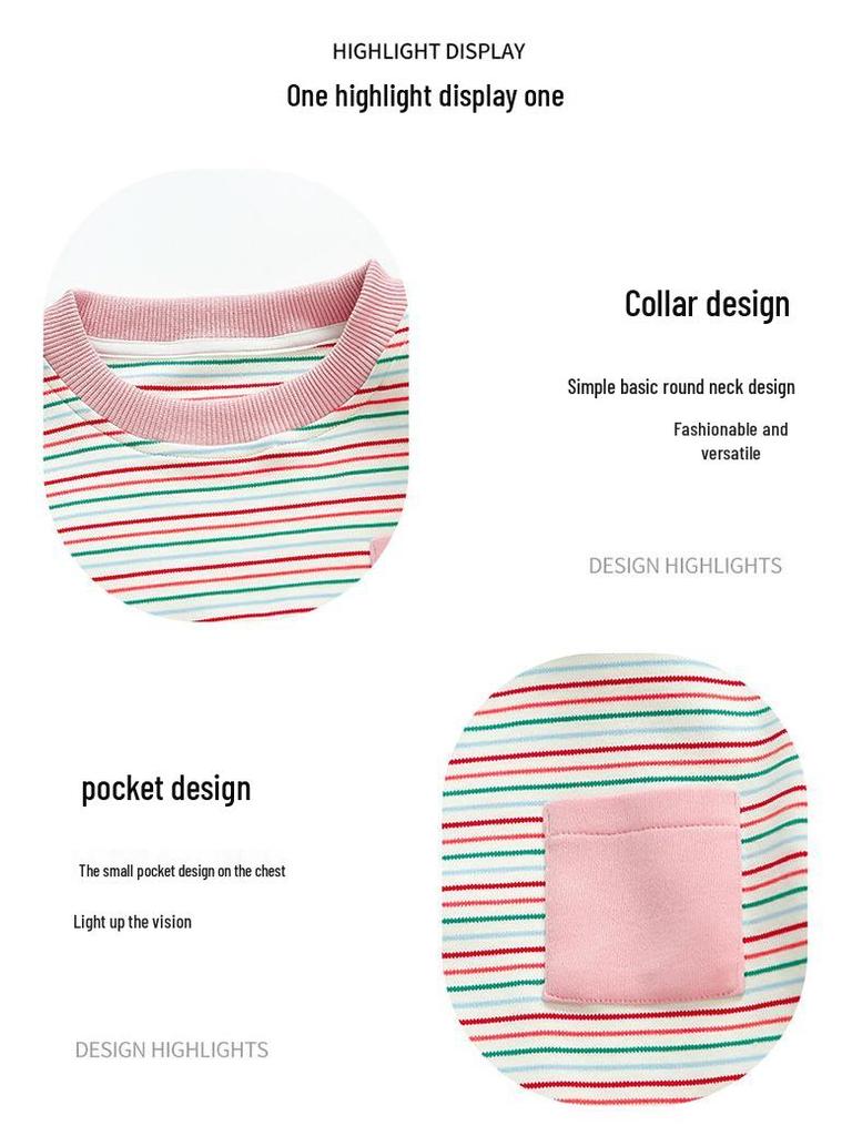 2025 Girls' Stylish Striped Long-Sleeve Sweatshirt & Pant Set - Spring/Autumn Fashion